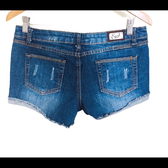EARL JEAN Blue Distressed Jean Shorts With Pockets Denim Blue Size 9 - Picture 5 of 9